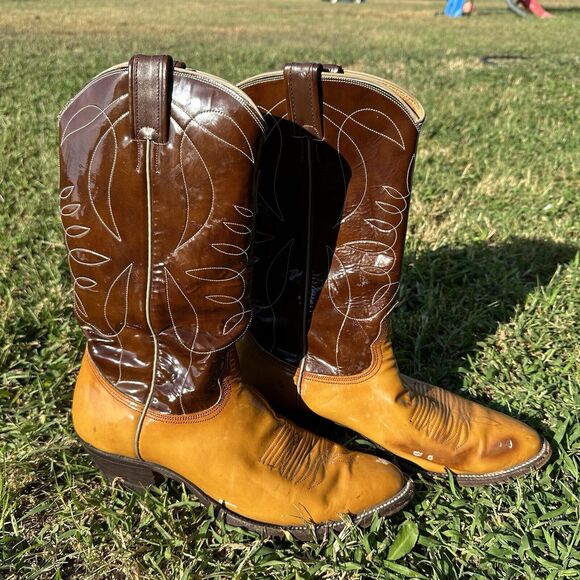 Rare Nocona Justin Patent Leather Cowboy Boots Mens 9.5 D Glossy Brown Tan‎ main image 14